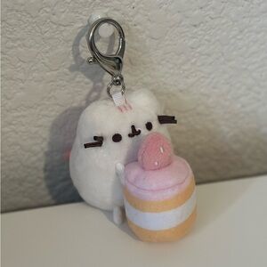 Pusheen White Plush Keychain with Pink Dessert